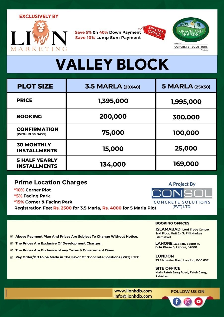 Plots For Sale On Installments In Graceland Housing Islamabad