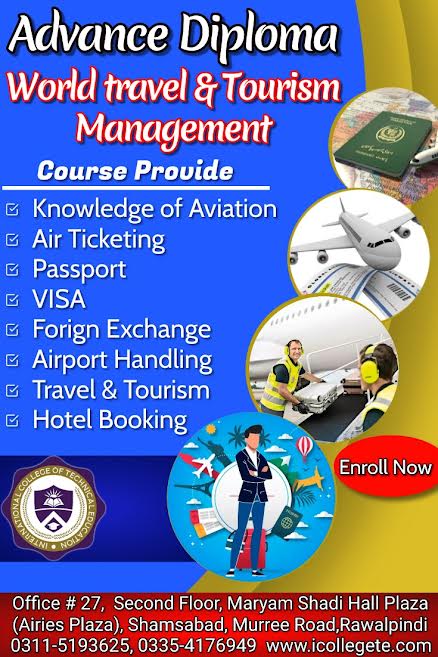 International World travel tourism two months course in Sahiwal Punjab