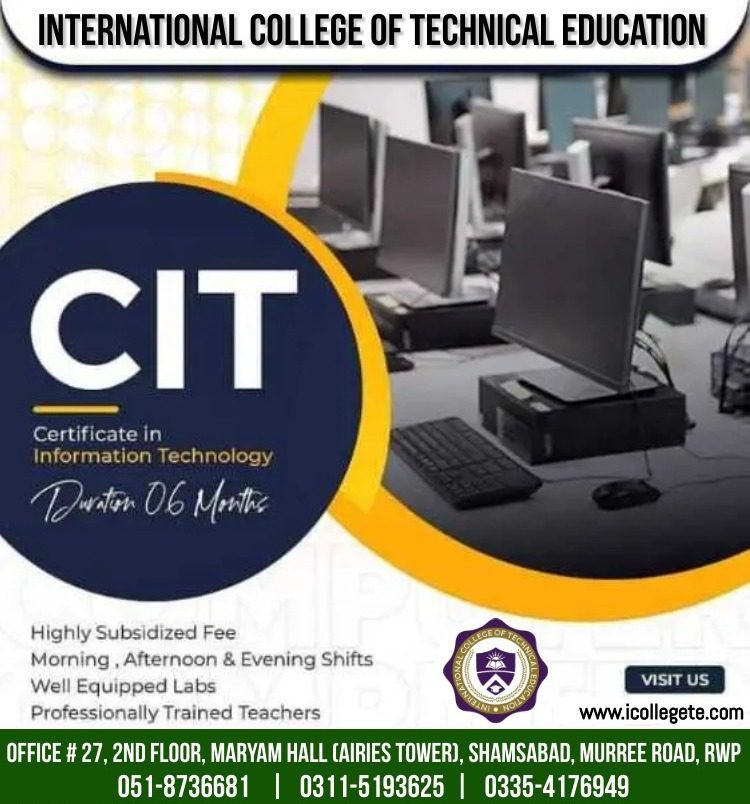 No:1 CIT Certificate in information technology course in  Rawalakot Poonch