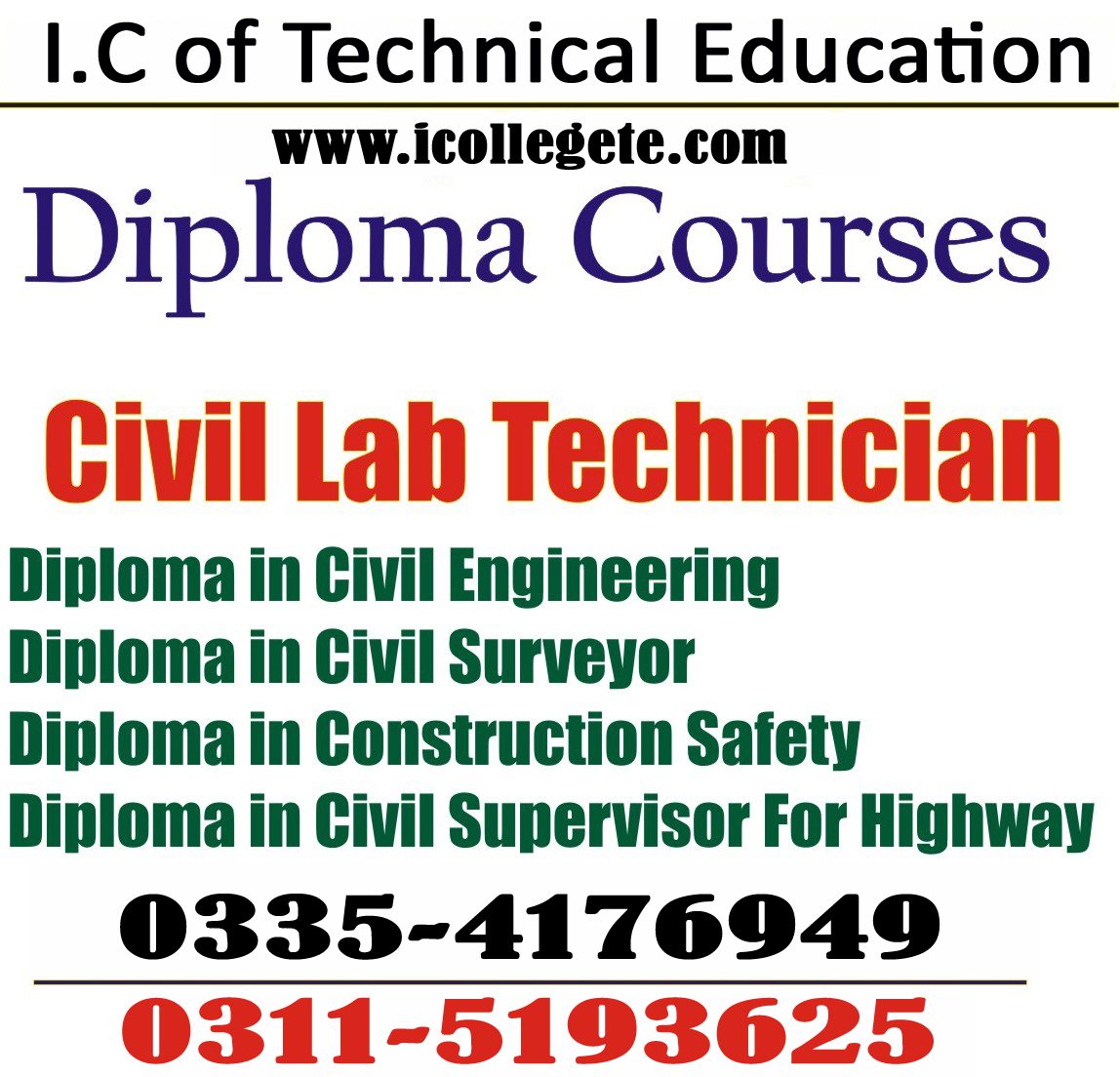 One Year Diploma In Civil Lab Technician Course In Kohat Mingora