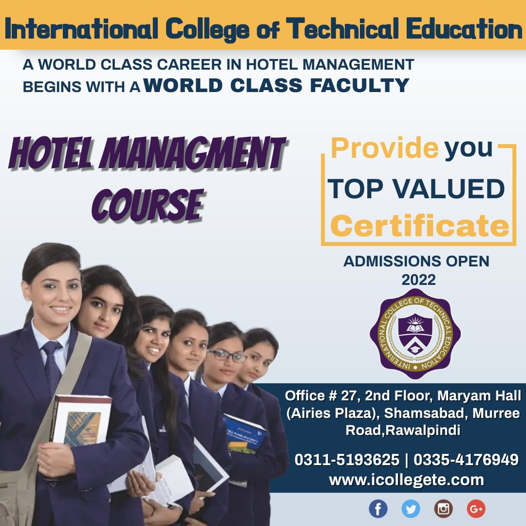 EXPERIENCED BASED HOTEL MANAGEMENT DIPLOMA COURSE IN RAWALPINDI ISLAMABAD