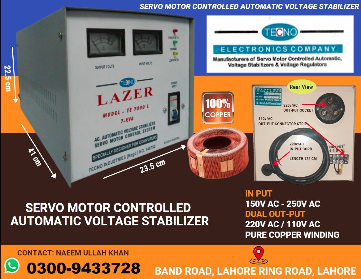 Servo motor controlled voltage stabilizer avr copper winding single & 3 phase 03009433728